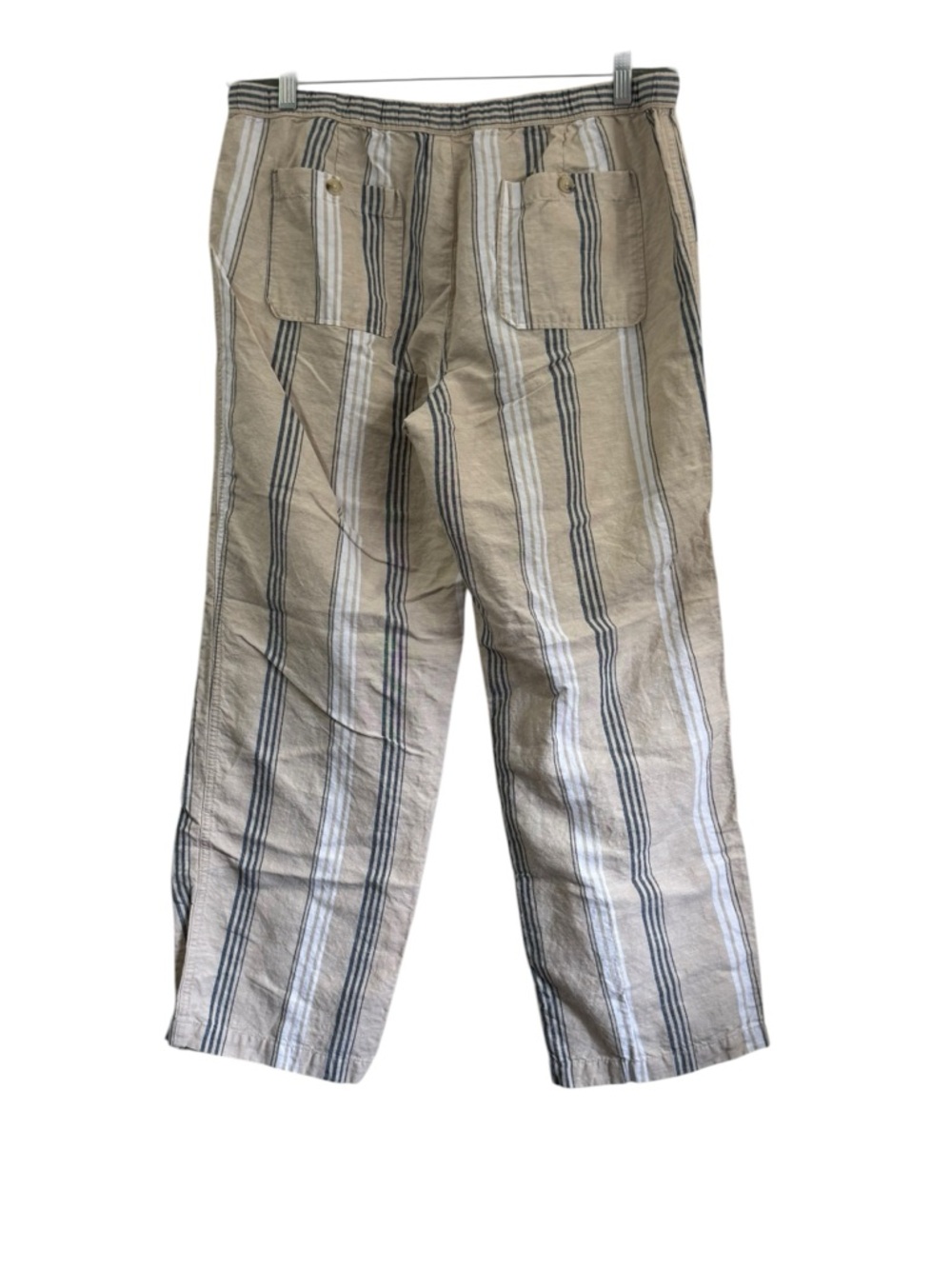 Liz Claiborne Striped Linen Wide-Leg Pants Trouser Cream Gray White Sz Large - Picture 2 of 10